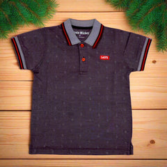 Self Pattern Summer Half Sleeves Boys Polo Shirt