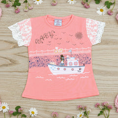 Sea Trip Outdoor Summer Half Sleeves Girls T-Shirt