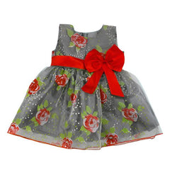 Sleeveless Printed Organza Knee Length Front Bow Pageant Frock