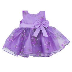 Sleeveless Printed Organza Knee Length Front Bow Pageant Frock