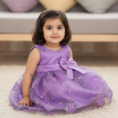 Sleeveless Printed Organza Knee Length Front Bow Pageant Frock