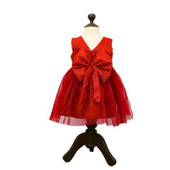 Sleeveless Crushed Sequin Knee Length Front Back Bows Pageant Frock