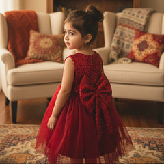 Sleeveless Crushed Sequin Knee Length Front Back Bows Pageant Frock