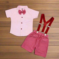 Little Lite Pattern Bow Tie Shirt Shorts Suspender Set Baby Boy Toddler Boy Dress