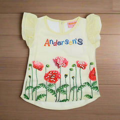 Girl Yellow Crepe Printed Embellished Shirt