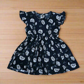 Leafy Floral Print Butterfly Sleeves Girl Summer Frock