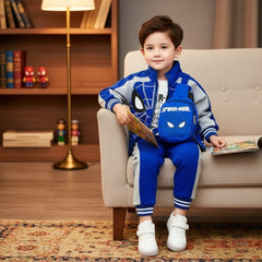 Superior Quality Spiderman 4 Piece Hood Shirt Pants with Bag Boys Winter Dress
