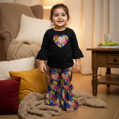 Bell Sleeves Heart Pattern Top Gharara Pants 2 Piece Baby Girl Toddler Girl Dress