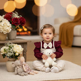 Ruffle Shoulder Bow Tie Top Elasticated Jumpsuit 2 Piece Baby Girl Toddler Dress