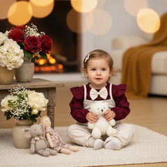 Ruffle Shoulder Bow Tie Top Elasticated Jumpsuit 2 Piece Baby Girl Toddler Dress