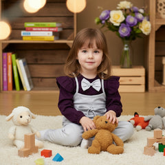 Ruffle Shoulder Bow Tie Top Elasticated Jumpsuit 2 Piece Baby Girl Toddler Dress