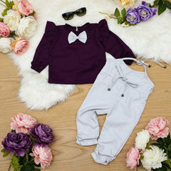 Ruffle Shoulder Bow Tie Top Elasticated Jumpsuit 2 Piece Baby Girl Toddler Dress