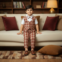 3 Piece Check Shirt Pants Waistcoat Party Wedding Dress