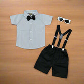 Baby Boy Toddler Boy Stripes Bowtie Shirt & Suspender Shorts Set – Stylish Outfit for Special Occasions