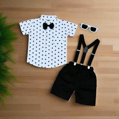 Baby Boy Toddler Boy Plus Tik Shirt Bowtie Shirt Shirt & Suspender Shorts Set – Stylish Outfit for Special Occasions