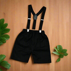 Baby Boy Toddler Boy Plus Tik Shirt Bowtie Shirt Shirt & Suspender Shorts Set – Stylish Outfit for Special Occasions