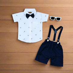Baby Boy Toddler Boy Sailorman Bowtie Shirt Shirt & Suspender Shorts Set – Stylish Outfit for Special Occasions