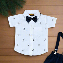 Baby Boy Toddler Boy Sailorman Bowtie Shirt Shirt & Suspender Shorts Set – Stylish Outfit for Special Occasions