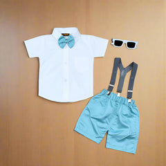 Baby Boy Toddler Boy Shirt Bowtie Shirt Shirt & Suspender Shorts Set – Stylish Outfit for Special Occasions