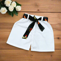 Vibrant Butterfly Print Off Shoulder Top & Belted Shorts Set – Perfect for Summer Outings