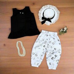 Chic Cross Frills Sleeveless Top & Contrast Leopard Print Pants Set with Summer Hat - Perfect for Casual Outings & Events