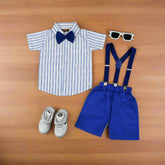 Baby Boy Toddler Boy Stripes Bowtie Shirt Shorts & Suspender Set – Stylish Outfit for Special Occasions