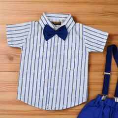 Baby Boy Toddler Boy Stripes Bowtie Shirt Shorts & Suspender Set – Stylish Outfit for Special Occasions