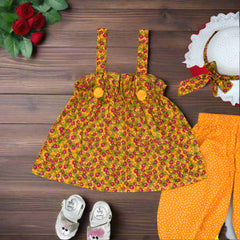 Adorable Baby Girl Toddler Girl Summer Outfit β 3-Piece Floral Top, Polka Dot Pants & Hat Set