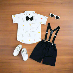 Baby Boy Toddler Boy I LOV NY Bowtie Shirt Shorts & Suspender Set – Stylish Outfit for Special Occasions