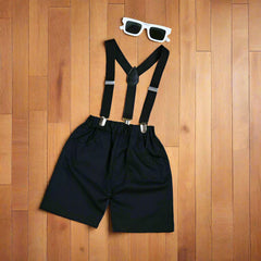 Baby Boy Toddler Boy Adventure Tour Bowtie Shirt Shorts & Suspender Set – Stylish Outfit for Special Occasions