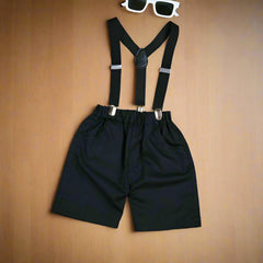 Baby Boy Toddler Boy Giraffe Bowtie Shirt Shorts & Suspender Set – Stylish Outfit for Special Occasions