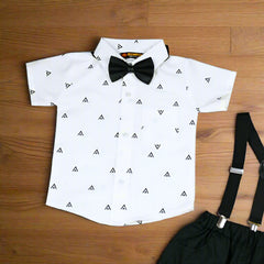 Baby Boy Toddler Boy Angle Twist Bowtie Shirt Shorts & Suspender Set – Stylish Outfit for Special Occasions