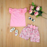 Adorable Baby Girl Toddler Girl Summer Outfit – 2-Piece Ruffle Sleeves Top, Floral Print Shorts