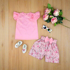 Adorable Baby Girl Toddler Girl Summer Outfit – 2-Piece Ruffle Sleeves Top, Floral Print Shorts
