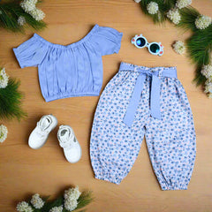 Toddler Girls Off-Shoulder Top, Elasticated Pants Dress – 2-Piece Summer Outfit (3 Months to 4 Years)