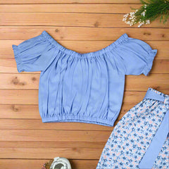 Toddler Girls Off-Shoulder Top, Elasticated Pants Dress – 2-Piece Summer Outfit (3 Months to 4 Years)