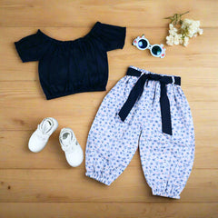 Toddler Girls Off-Shoulder Top, Elasticated Pants Dress – 2-Piece Summer Outfit (3 Months to 4 Years)
