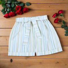 Toddler Girls Off-Shoulder Ruffle Top with High-Waisted Belted Shorts & Matching Bow Headband – 3-Piece Summer Outfit (3 Months to 4 Years)