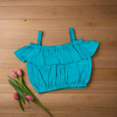 Off Shoulder Top & Cool Print Gharara Style Pants Set – Perfect for Summer Outings