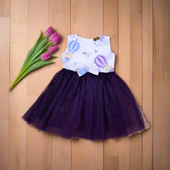 Air Balloons Adventure Trip Sleeveless Cotton Mesh Tutu Dress with Bow – Toddler & Girls Casual Wear Party Frock