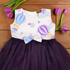 Air Balloons Adventure Trip Sleeveless Cotton Mesh Tutu Dress with Bow – Toddler & Girls Casual Wear Party Frock