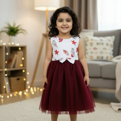 Children's dress with white top and red skirt frock