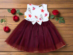 Sea Shells Sleeveless Cotton Mesh Tutu Dress with Bow – Toddler & Girls Casual Wear Party Frock