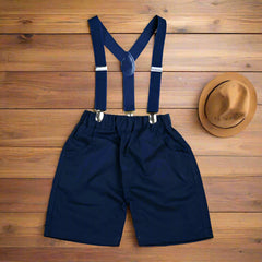 Baby Boy Toddler Boy Multi Stripes Bowtie Shirt Shorts & Suspender Set – Stylish Outfit for Special Occasions