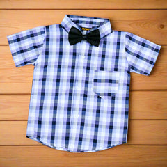 Baby Boy Toddler Boy Checkerd Bowtie Shirt Shorts & Suspender Set – Stylish Outfit for Special Occasions