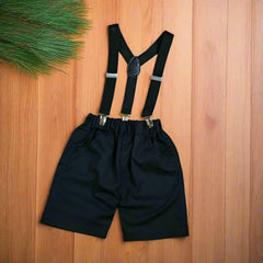 Baby Boy Toddler Boy Checkerd Bowtie Shirt Shorts & Suspender Set – Stylish Outfit for Special Occasions