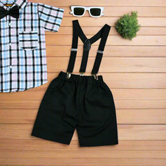 Baby Boy Toddler Boy Awesome Checkered Bowtie Shirt Shorts & Suspender Set – Stylish Outfit for Special Occasions