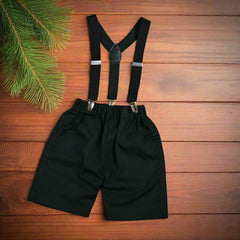 Baby Boy Toddler Boy Check Pattern Bowtie Shirt Shorts & Suspender Set – Stylish Outfit for Special Occasions