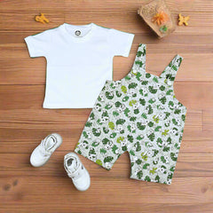 Baby Boy Dungaree Shorts Set – Animal Print Overalls with Half Sleeve T-Shirt (3–24 Months)