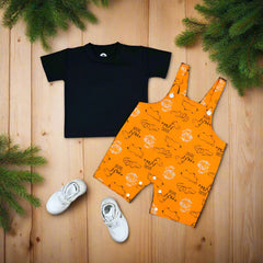 Baby Boy Dungaree Shorts Set – Forest Theme Print Overalls with Half Sleeve T-Shirt (3–24 Months)
